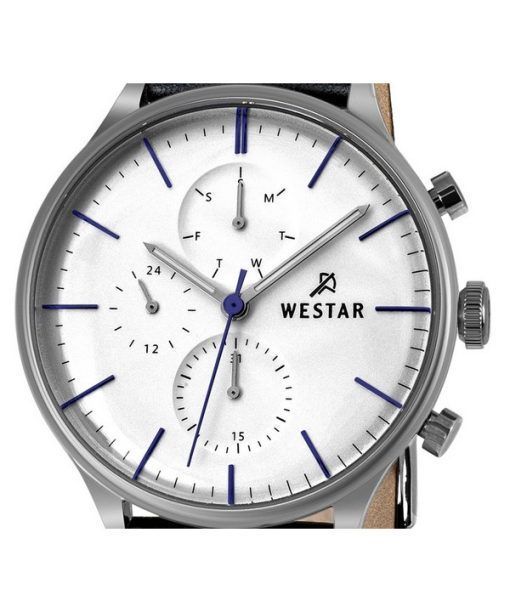 Westar Profile 가죽 스트랩 실버 다이얼 쿼츠 50192STN407 남성용 시계