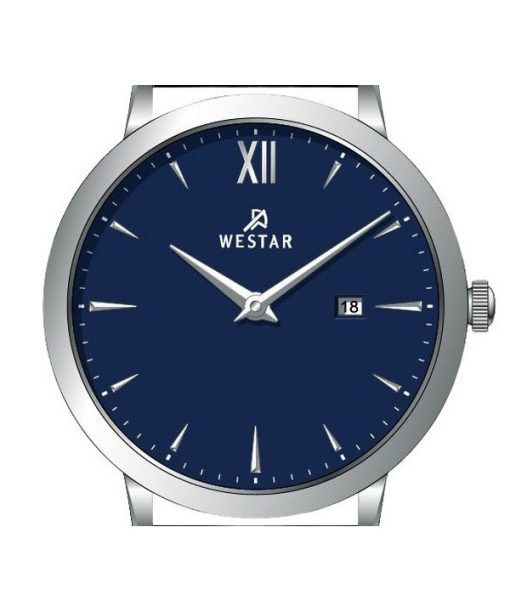 Westar Profile 가죽 스트랩 블루 다이얼 쿼츠 50214STN104 남성용 시계