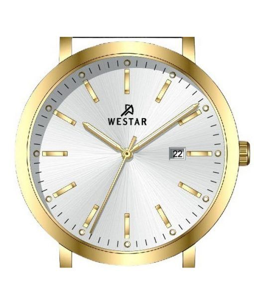 Westar Profile 가죽 스트랩 실버 다이얼 쿼츠 50216GPN107 남성용 시계