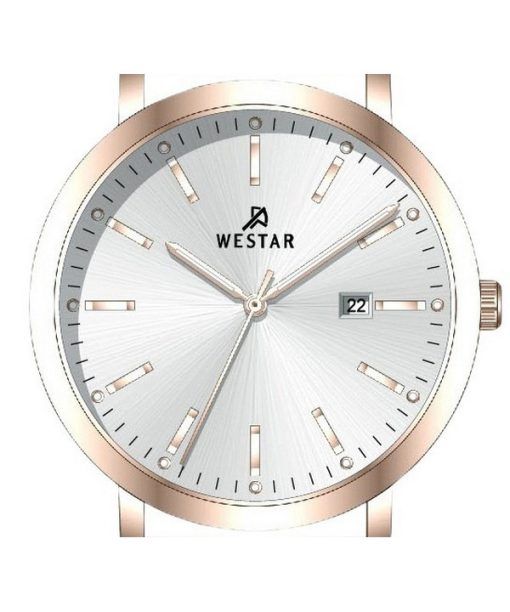 Westar Profile 가죽 스트랩 실버 다이얼 쿼츠 50216PPN627 남성용 시계