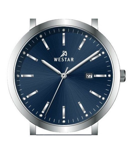 Westar Profile 가죽 스트랩 블루 다이얼 쿼츠 50216STN144 남성용 시계