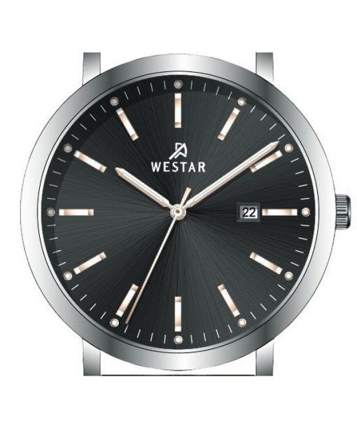 Westar Profile 가죽 스트랩 블랙 다이얼 쿼츠 50216STN623 남성용 시계