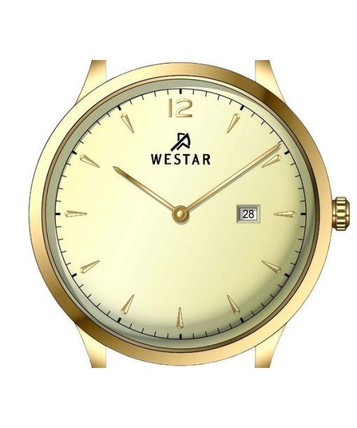 Westar Profile 가죽 스트랩 라이트 샴페인 다이얼 쿼츠 50217GPN122 남성용 시계