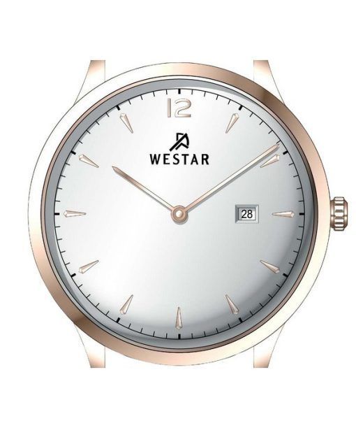 Westar Profile 가죽 스트랩 실버 다이얼 쿼츠 50217PPN607 남성용 시계