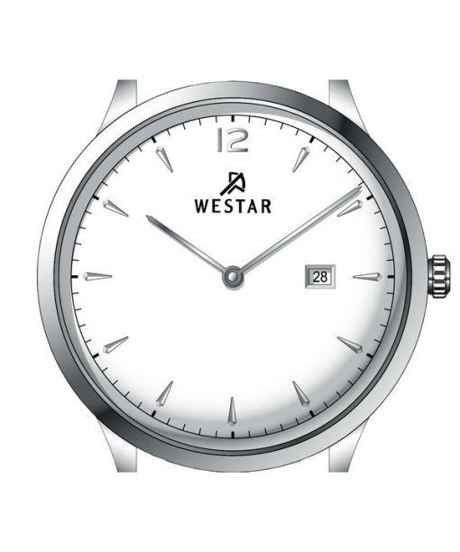 Westar Profile 가죽 스트랩 화이트 다이얼 쿼츠 50217STN101 남성용 시계