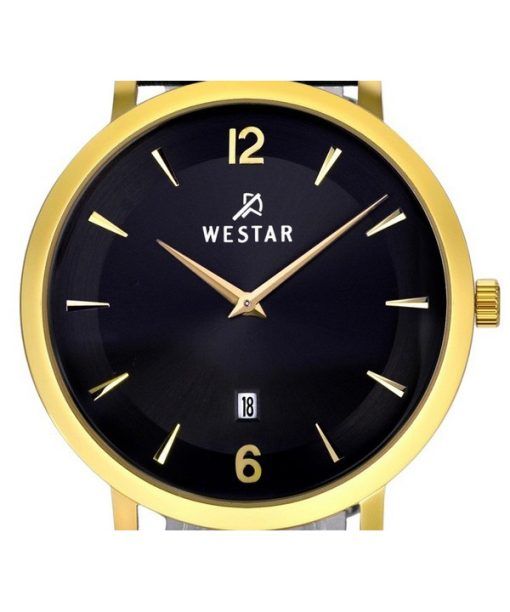 Westar Profile 가죽 스트랩 블랙 다이얼 쿼츠 50219GPN103 남성용 시계