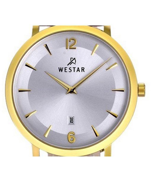 Westar Profile 가죽 스트랩 실버 다이얼 쿼츠 50219GPN127 남성용 시계