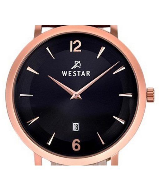 Westar Profile 가죽 스트랩 블랙 다이얼 쿼츠 50219PPN623 남성용 시계