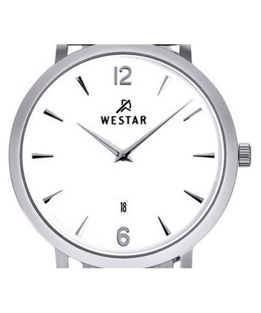 Westar Profile 가죽 스트랩 화이트 다이얼 쿼츠 50219STN101 남성용 시계