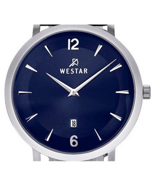 Westar Profile 가죽 스트랩 블루 다이얼 쿼츠 50219STN104 남성용 시계