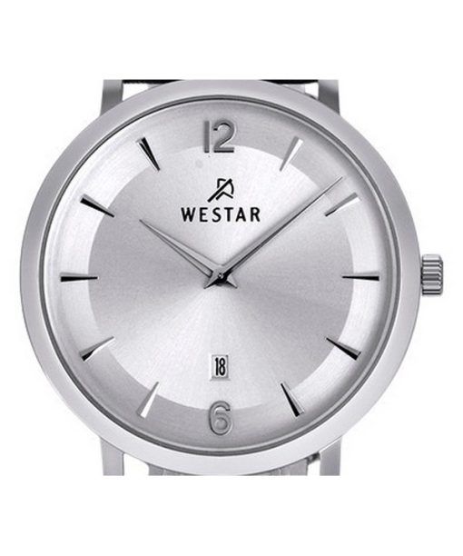 Westar Profile 가죽 스트랩 실버 다이얼 쿼츠 50219STN107 남성용 시계