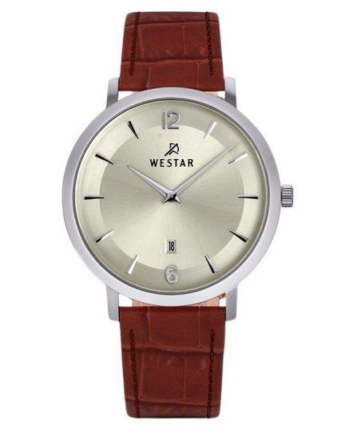Westar Profile 가죽 스트랩 라이트 샴페인 다이얼 쿼츠 50219STN122 남성용 시계