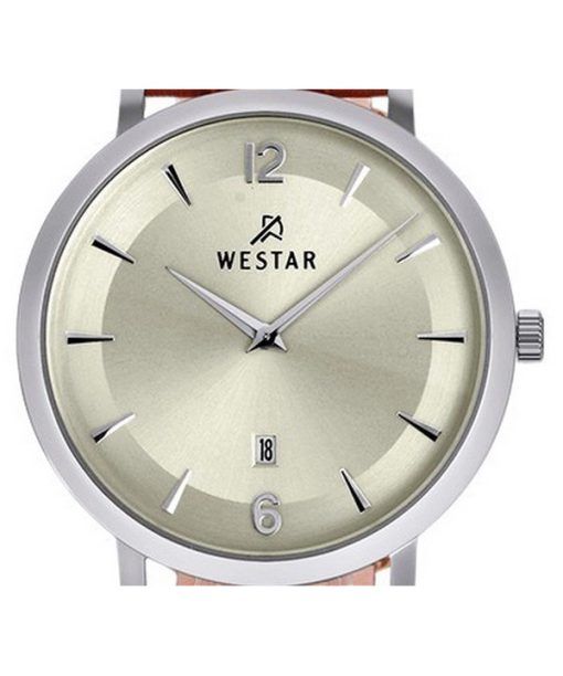 Westar Profile 가죽 스트랩 라이트 샴페인 다이얼 쿼츠 50219STN122 남성용 시계