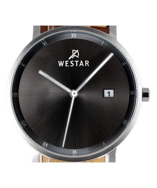 Westar Profile 가죽 스트랩 블랙 다이얼 쿼츠 50221STN103 남성용 시계