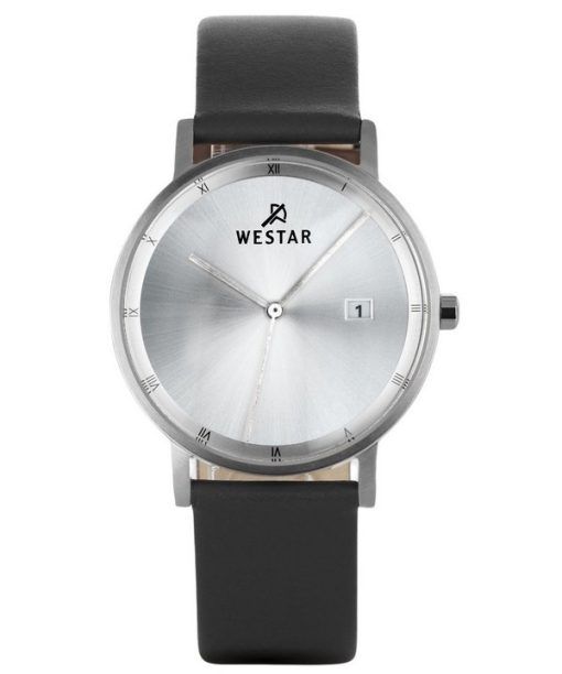 Westar Profile 가죽 스트랩 실버 다이얼 쿼츠 50221STN107 남성용 시계