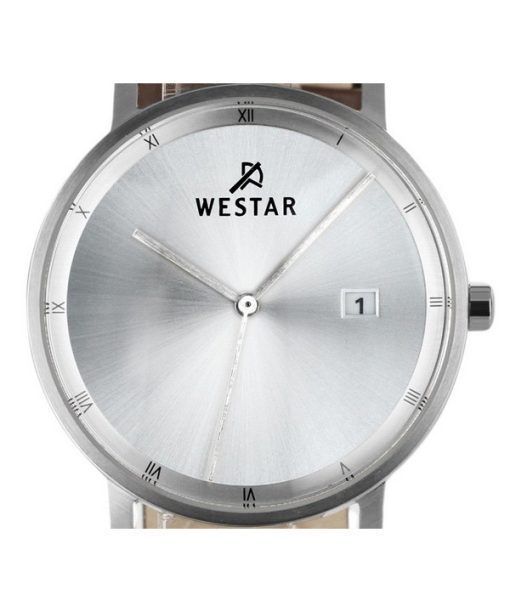 Westar Profile 가죽 스트랩 실버 다이얼 쿼츠 50221STN107 남성용 시계
