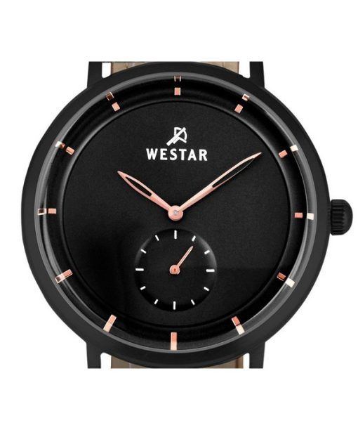 Westar Profile 가죽 스트랩 블랙 다이얼 쿼츠 50246BBN603 남성용 시계