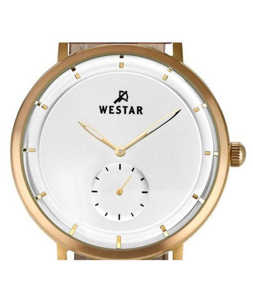 Westar Profile 가죽 스트랩 실버 다이얼 쿼츠 50246BZZ187 남성용 시계