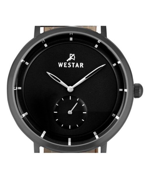 Westar Profile 가죽 스트랩 블랙 다이얼 쿼츠 50246GGN103 남성용 시계