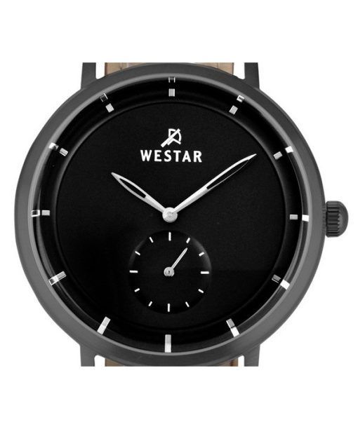 Westar Profile 가죽 스트랩 블랙 다이얼 쿼츠 50246GGN183 남성용 시계