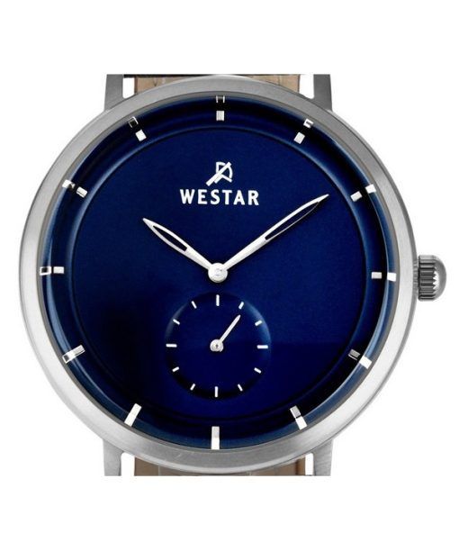 Westar Profile 가죽 스트랩 블루 다이얼 쿼츠 50246STN104 남성용 시계