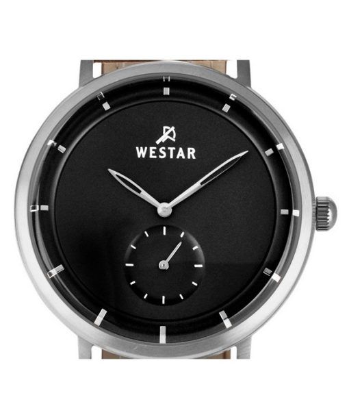 Westar Profile 가죽 스트랩 블랙 다이얼 쿼츠 50246STN123 남성용 시계