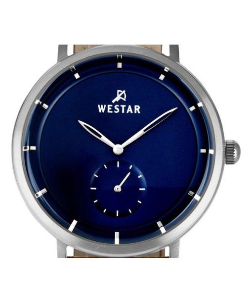 Westar Profile 가죽 스트랩 블루 다이얼 쿼츠 50246STN184 남성용 시계