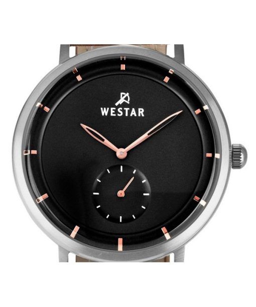 Westar Profile 가죽 스트랩 블랙 다이얼 쿼츠 50246STN623 남성용 시계