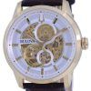 Bulova Classic Sutton Skeleton 화이트 다이얼 가죽 스트랩 오토매틱 97A138 남성용 시계