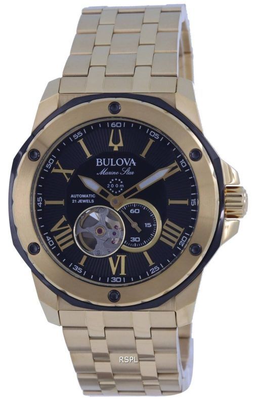 Bulova Marine Star Open Heart 검은색 다이얼 오토매틱 다이버's 98A273 200M 남성용 시계