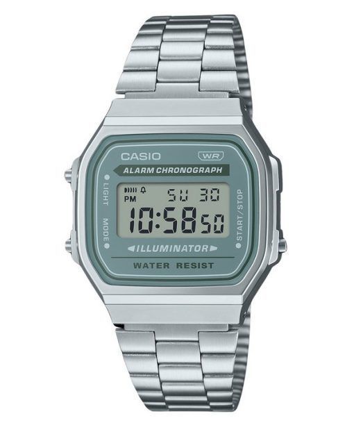 Casio 빈티지 디지털 스테인레스 스틸 팔찌 쿼츠 A168WA-3A 남성용 시계