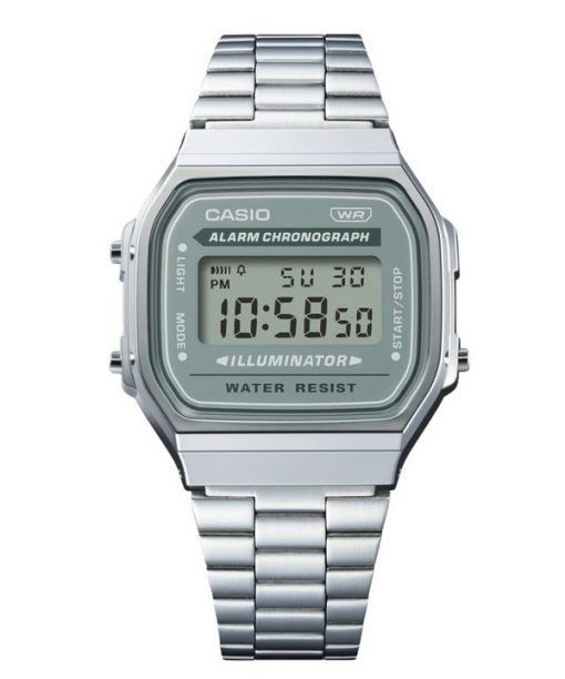 Casio 빈티지 디지털 스테인레스 스틸 팔찌 쿼츠 A168WA-3A 남성용 시계