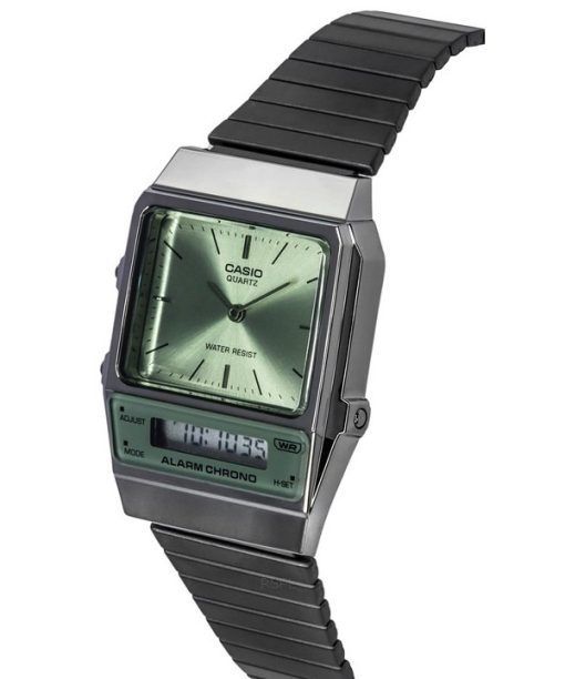 카시오 빈티지 아날로그 디지털 스테인레스 스틸 그린 다이얼 쿼츠 AQ-800ECGG-3A 남성용 시계