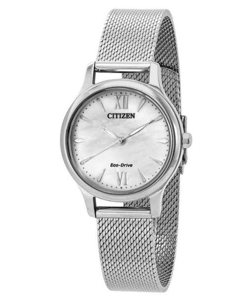 Citizen 시티즌시계 에코드라이브 스테인레스 스틸 메쉬 화이트 다이얼 EM0899-81A 여성용 시계