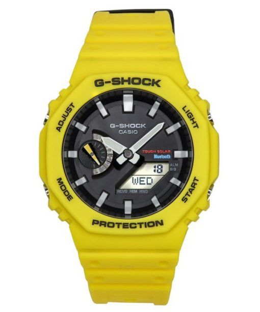 Casio G-Shock 모바일 링크 아날로그 디지털 옐로우 수지 스트랩 블랙 다이얼 Solar GA-B2100C-9A 200M 남성용 시계