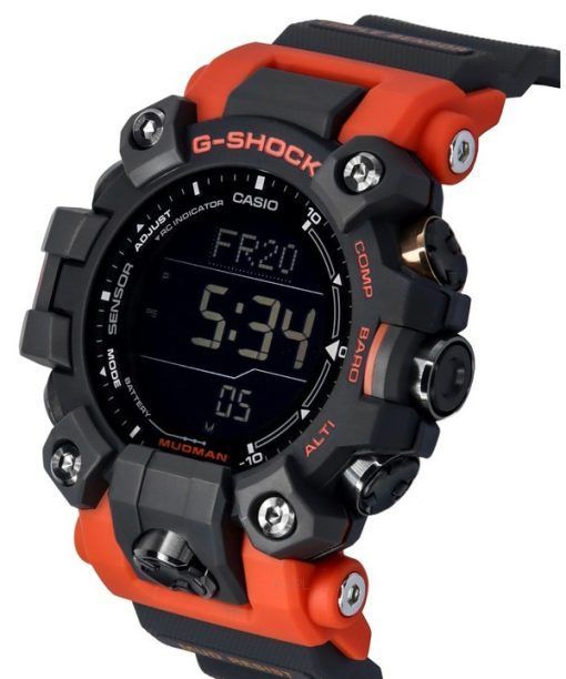 Casio G-Shock Mudman Master Of G-Land 디지털 오렌지 및 블랙 수지 스트랩 Solar GW-9500-1A4 200M 남성용 시계