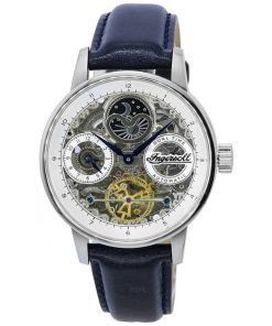 Ingersoll The Jazz Sun and Moon Phase 가죽 스트랩 스켈레톤 실버 다이얼 오토매틱 I07702 남성용 시계