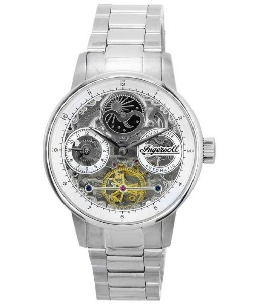 Ingersoll The Jazz Sun and Moon Phase 스테인레스 스틸 스켈레톤 실버 다이얼 오토매틱 I07703 남성용 시계