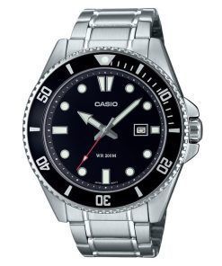 Casio 표준 아날로그 스테인레스 스틸 블랙 다이얼 쿼츠 MDV-107D-1A1 200M 남성용 시계