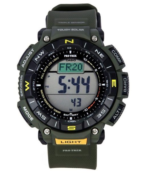 Casio Pro Trek 디지털 그린 바이오 기반 레진 스트랩 터프 솔라 PRG-340-3 100M 남성용 시계