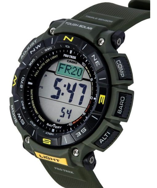 Casio Pro Trek 디지털 그린 바이오 기반 레진 스트랩 터프 솔라 PRG-340-3 100M 남성용 시계