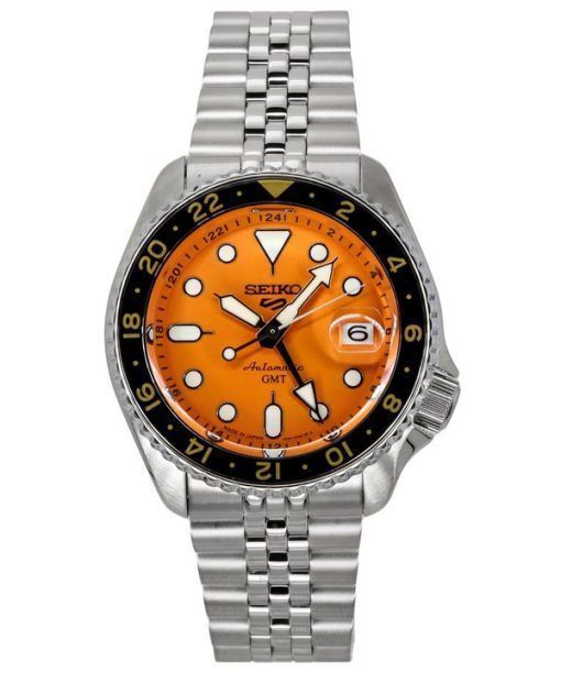 세이코 5 스포츠 SKX 스포츠 스타일 GMT 스테인레스 스틸 오렌지 다이얼 24 보석 자동 SSK005J1 100M 남성용 시계