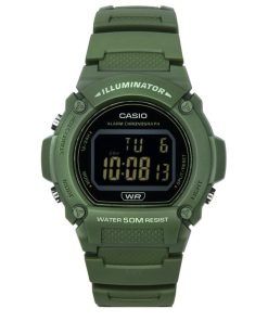 Casio 표준 일루미네이터 디지털 그린 레진 스트랩 쿼츠 W-219HC-3B 남성용 시계