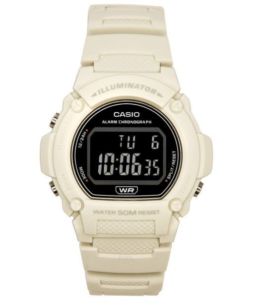 Casio 표준 일루미네이터 디지털 화이트 레진 스트랩 쿼츠 W-219HC-8B 남성용 시계