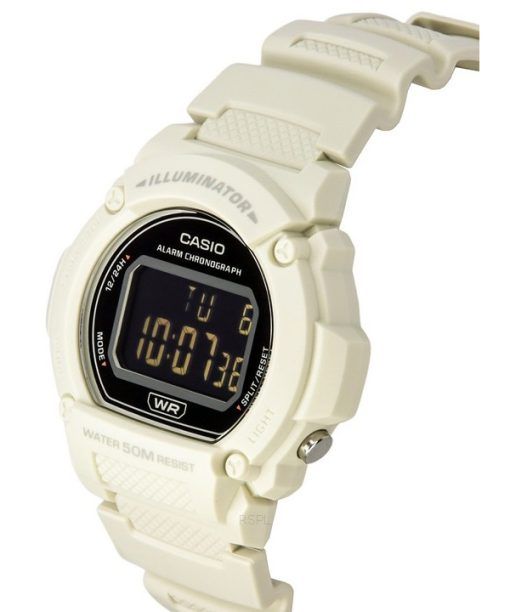 Casio 표준 일루미네이터 디지털 화이트 레진 스트랩 쿼츠 W-219HC-8B 남성용 시계