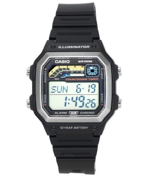 카시오 스탠다드 디지털 블랙 레진 스트랩 쿼츠 WS-1600H-1A 100M 남성용 시계