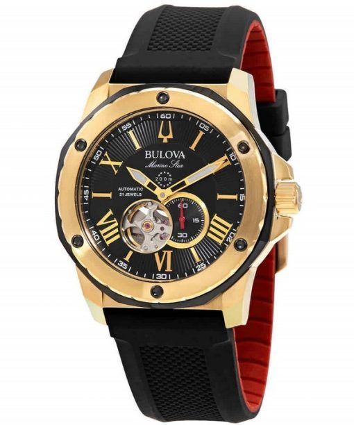 Bulova Marine Star Open Heart 검은색 다이얼 오토매틱 다이버&#39,s 98A272 200M 남성용 시계