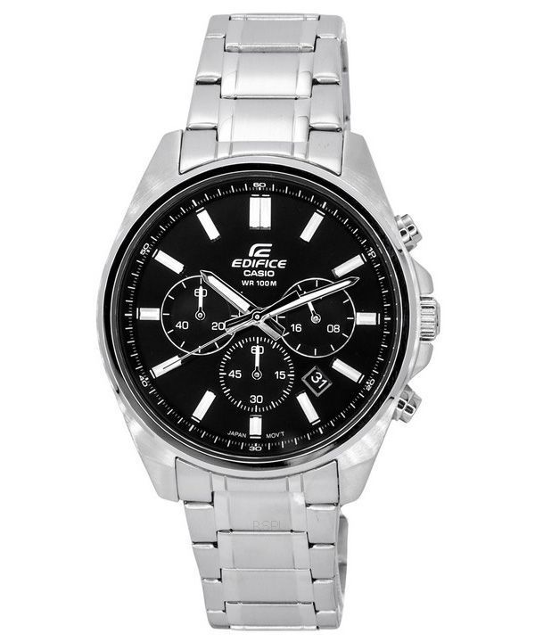 Casio Edifice 스탠다드 크로노그래프 스테인레스 스틸 블랙 다이얼 쿼츠 EFV-650D-1A 100M 남성용 시계