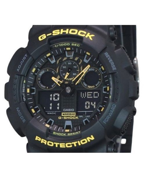 Casio G-Shock 주의 노란색 아날로그 디지털 수지 스트랩 블랙 다이얼 GA-100CY-1A 200M 남성용 시계