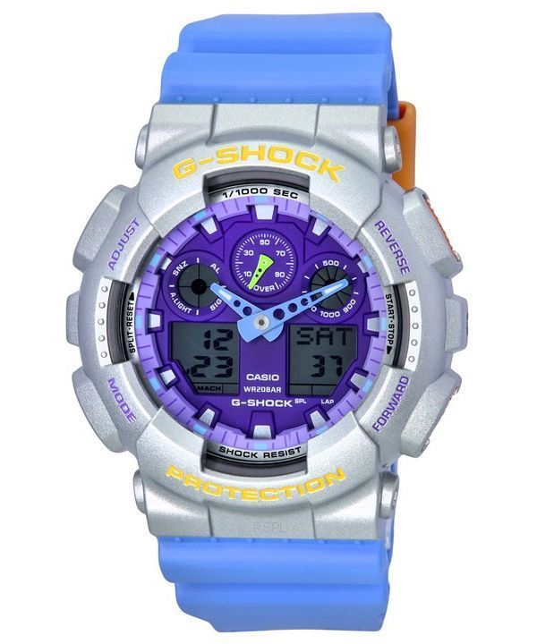 Casio G-Shock Euphoria 아날로그 디지털 블루 레진 스트랩 퍼플 다이얼 쿼츠 GA-100EU-8A2 200M 남성용 시계